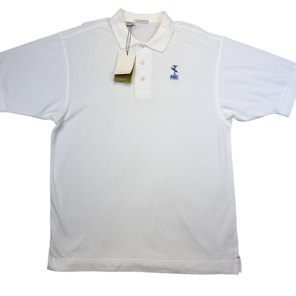 Cutter & Buck Polo Shirt Mens Large White Pike Logo‎ 60th Anniversary MCK02482